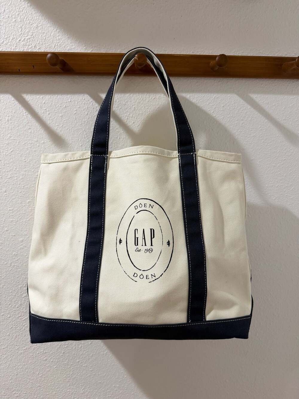 Gap x DÔEN Canvas Logo Tote Bag Cream and Navy